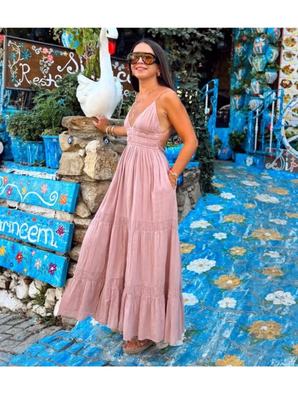 Zara Gauza Dusty Rose Tiered Maxi Dress